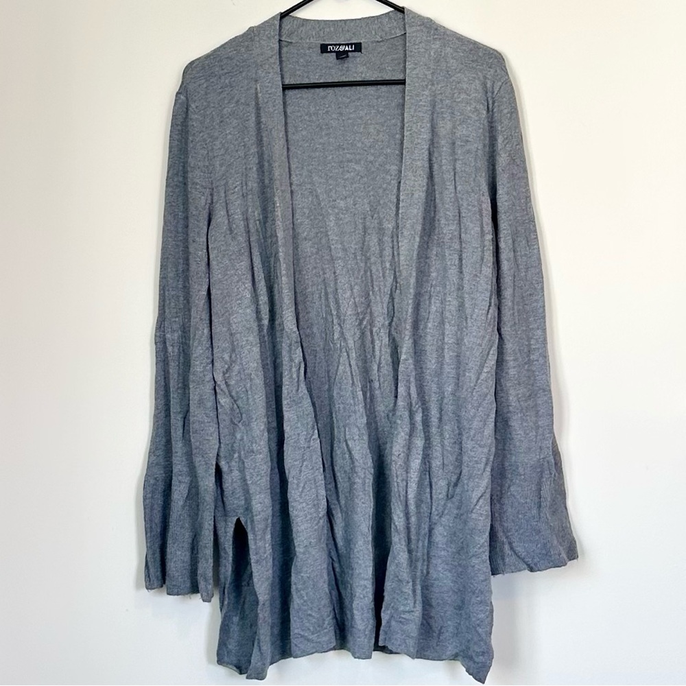 Roz & Ali Charcoal Gray Open Front Cardigan - Size: Large